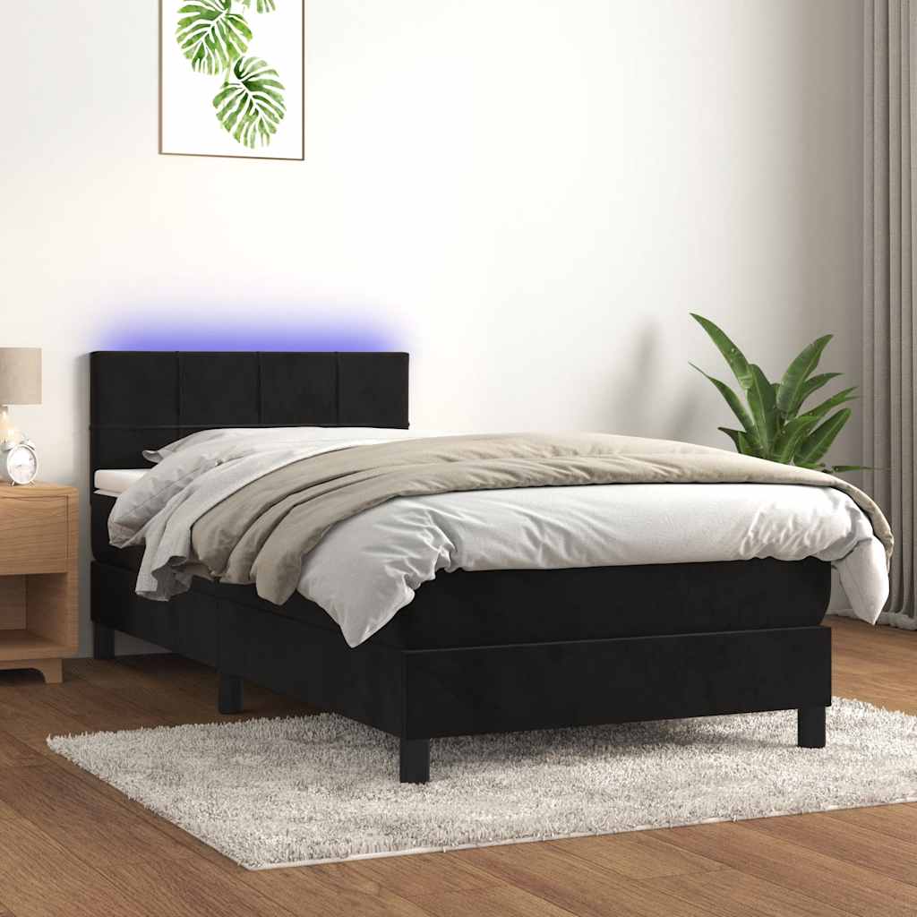 JUNG Vida Boxspringbett mit Matratze & LED Schwarz 90x200 cm Samt