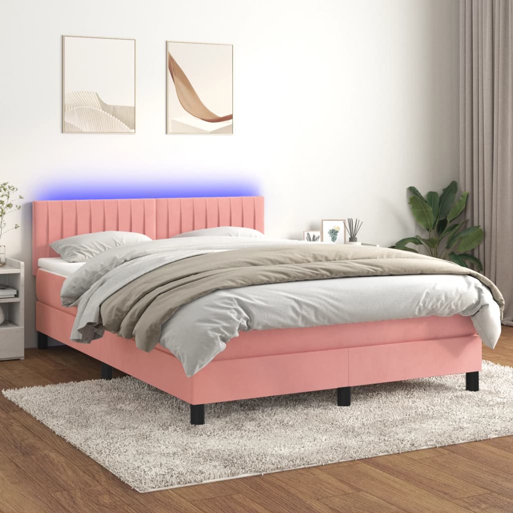 JUNG Vida Boxspringbett mit Matratze & LED Rosa 140x190 cm Samt