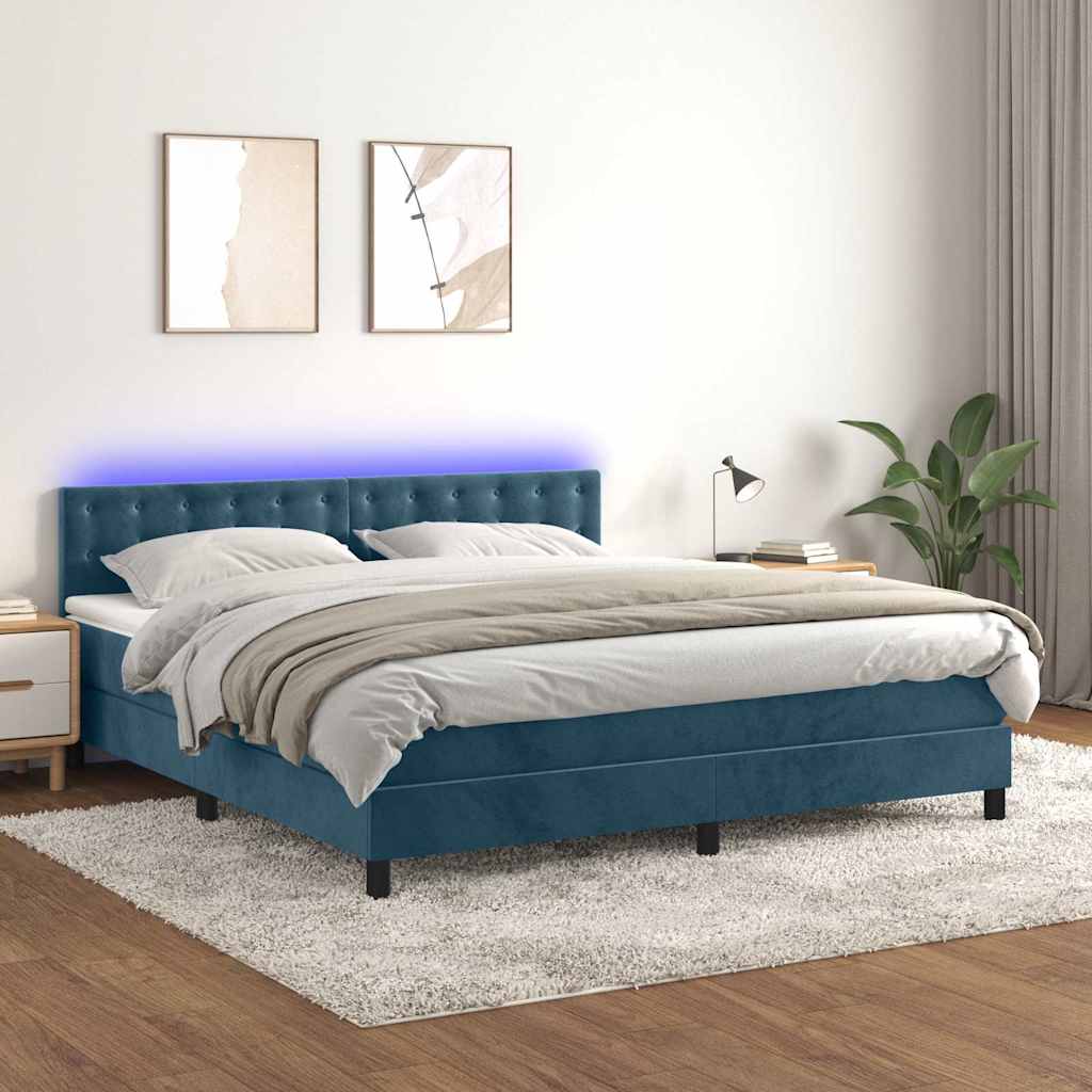 JUNG Vida Boxspringbett mit Matratze & LED Dunkelblau 160x200 cm Samt