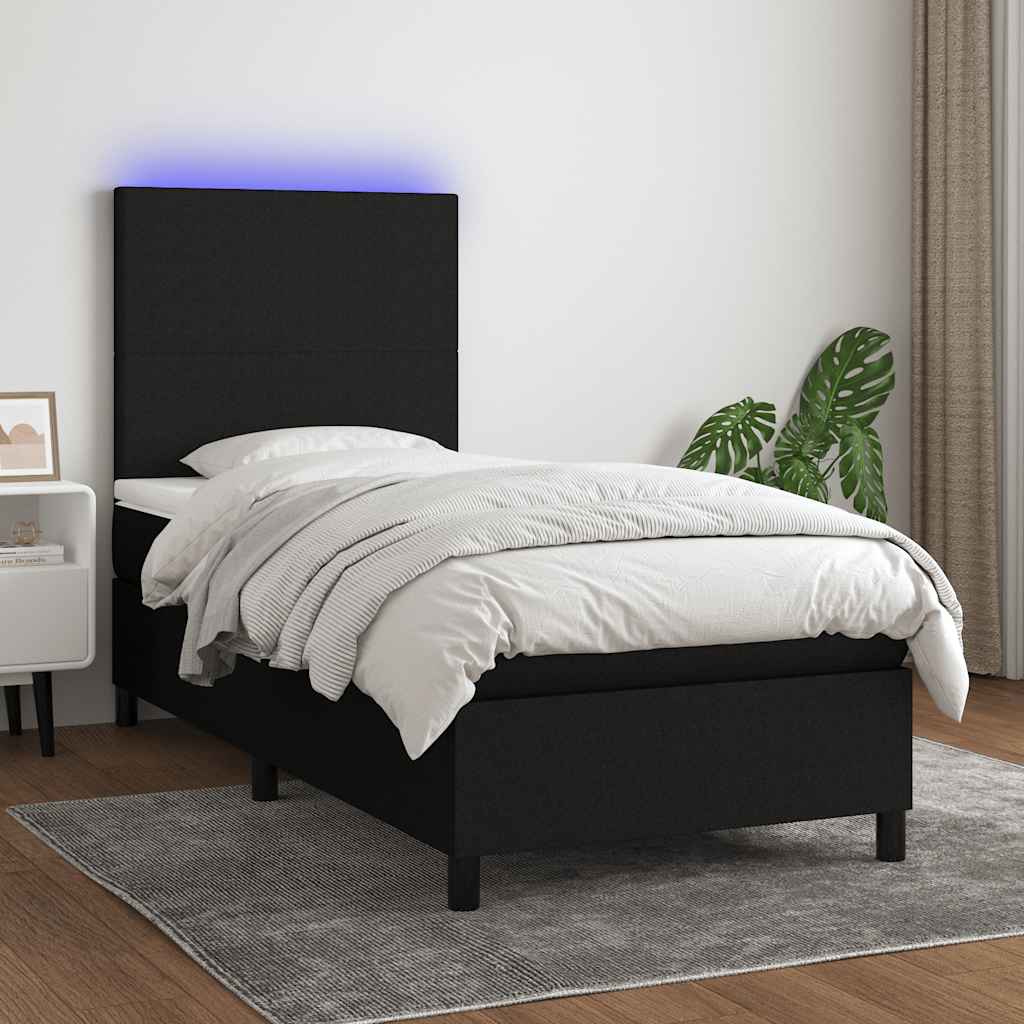 JUNG Vida Boxspringbett mit Matratze & LED Schwarz 80x200 cm Stoff