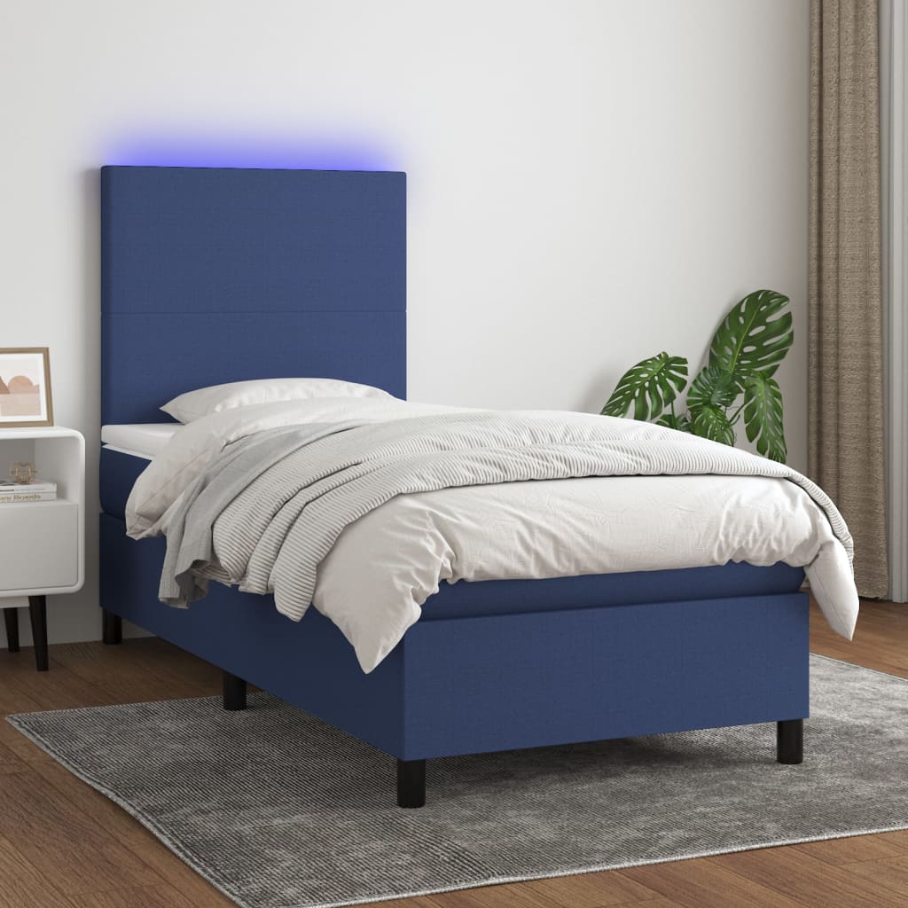 JUNG Vida Boxspringbett mit Matratze & LED Blau 100x200 cm Stoff