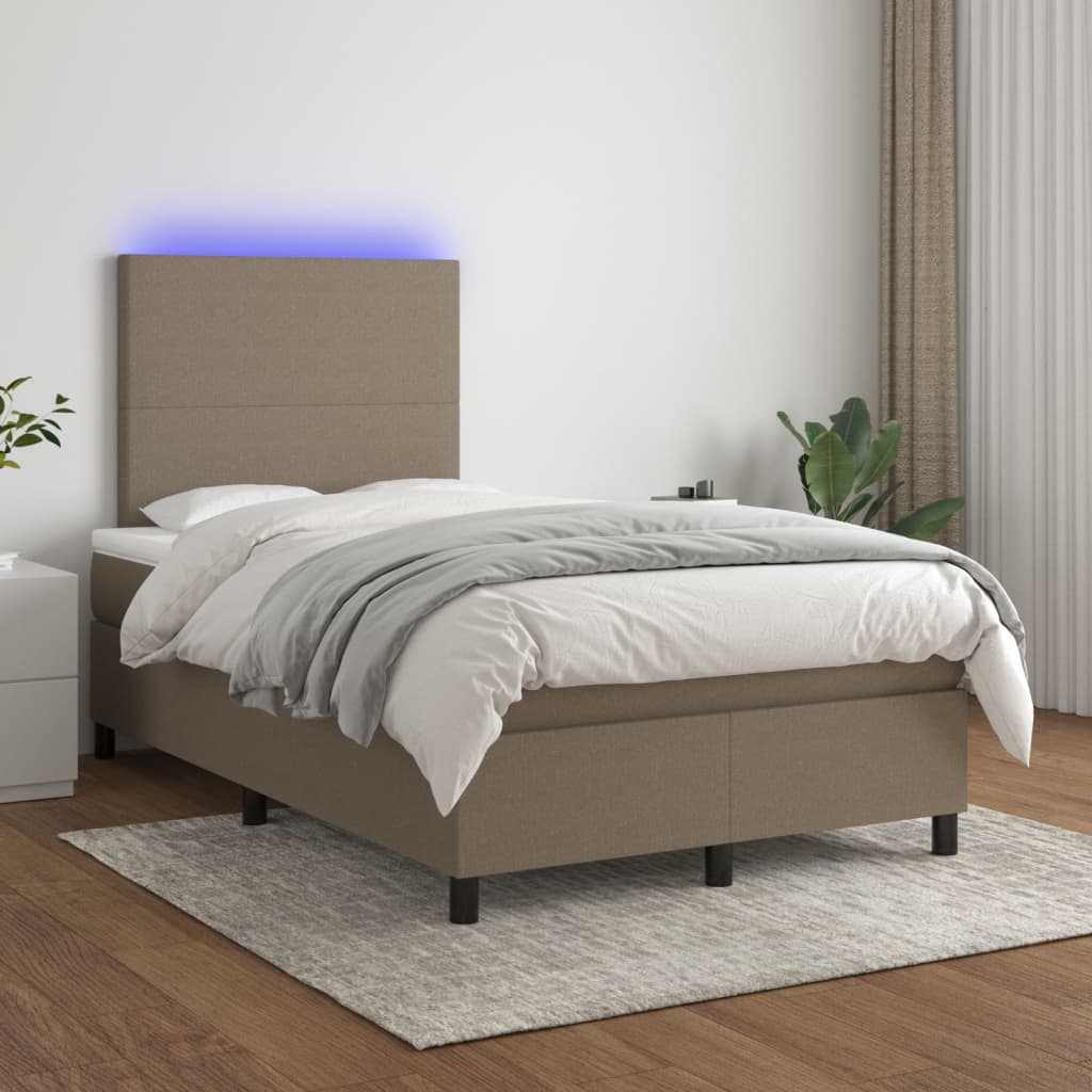 JUNG Vida Boxspringbett mit Matratze & LED Taupe 120x200 cm Stoff