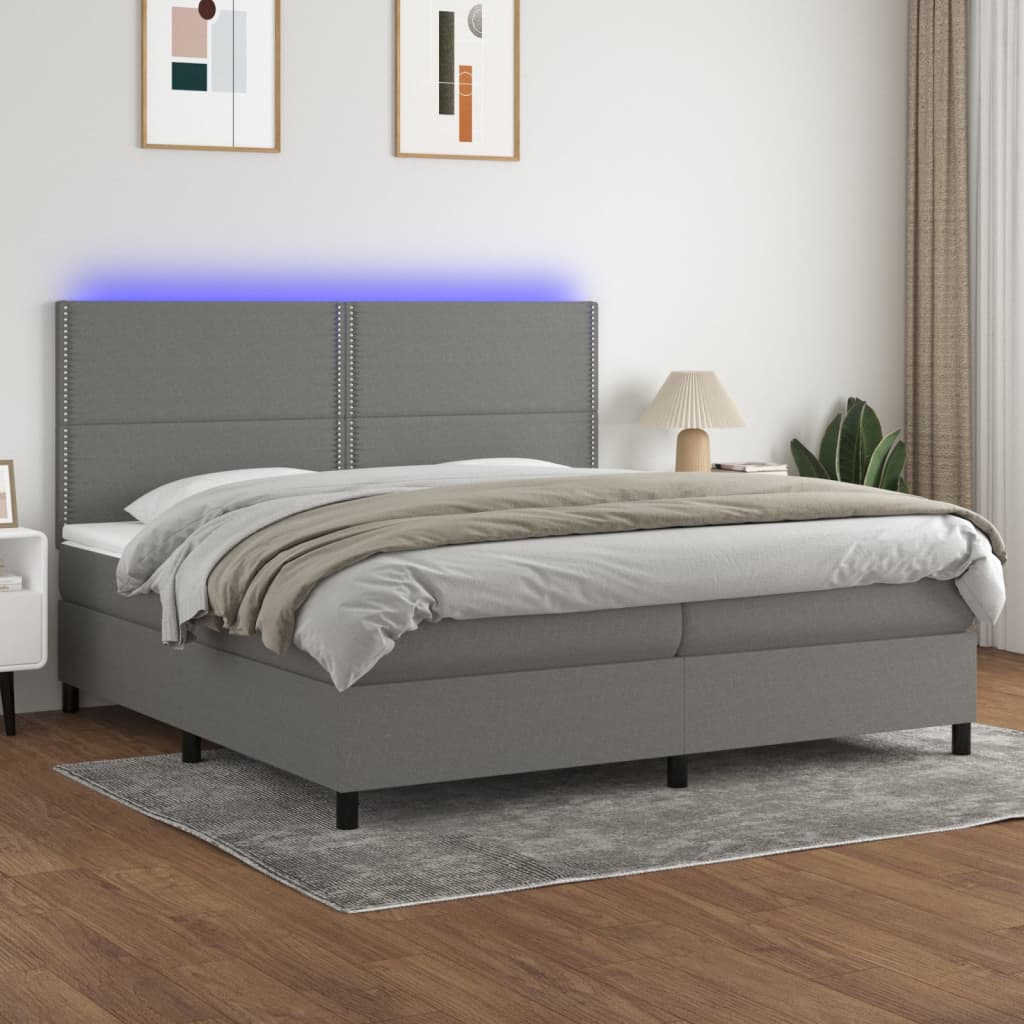 JUNG Vida Boxspringbett mit Matratze & LED Dunkelgrau 200x200 cm Stoff