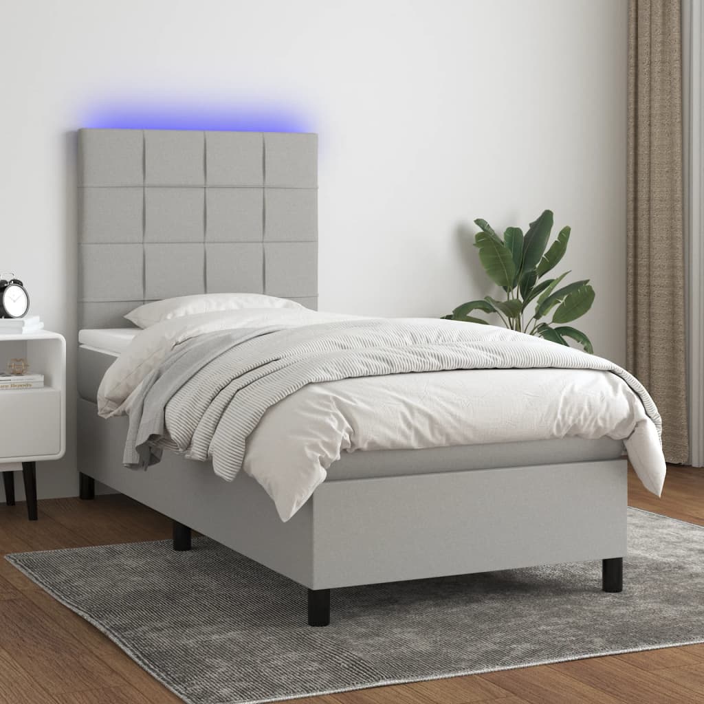 JUNG Vida Boxspringbett mit Matratze & LED Hellgrau 90x190 cm Stoff