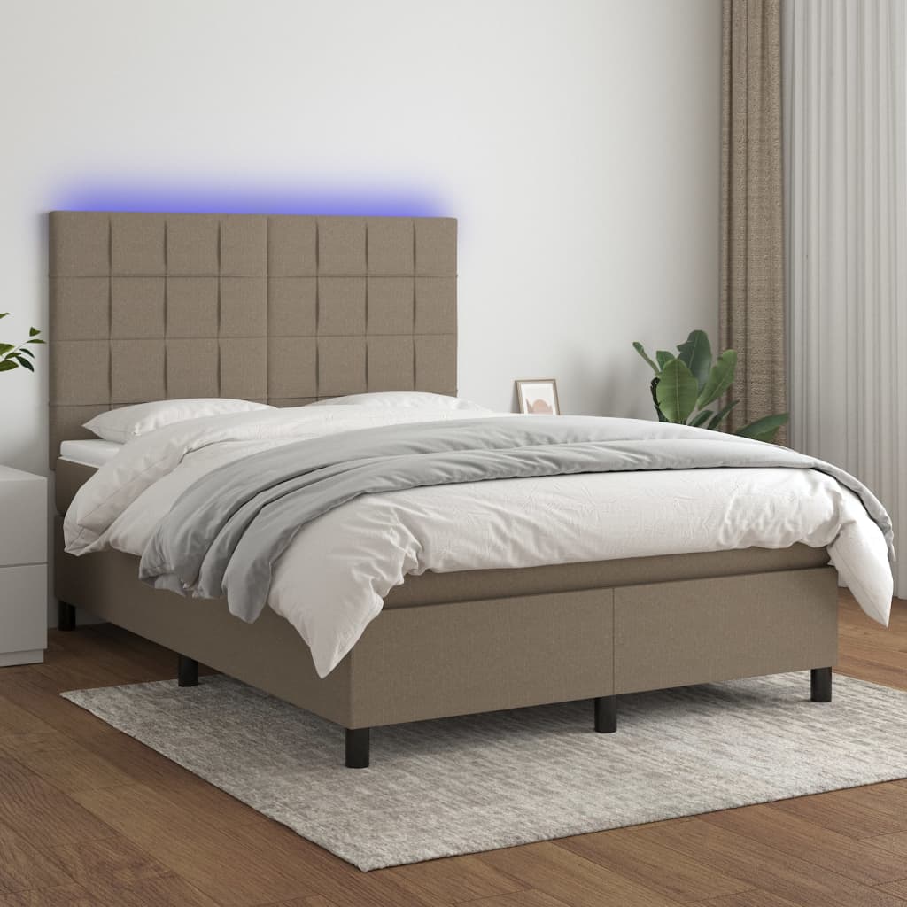 JUNG Vida Boxspringbett mit Matratze & LED Taupe 140x190 cm Stoff