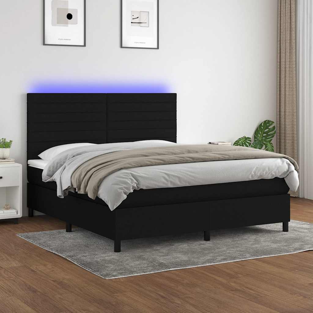 JUNG Vida Boxspringbett mit Matratze & LED Schwarz 180x200 cm Stoff