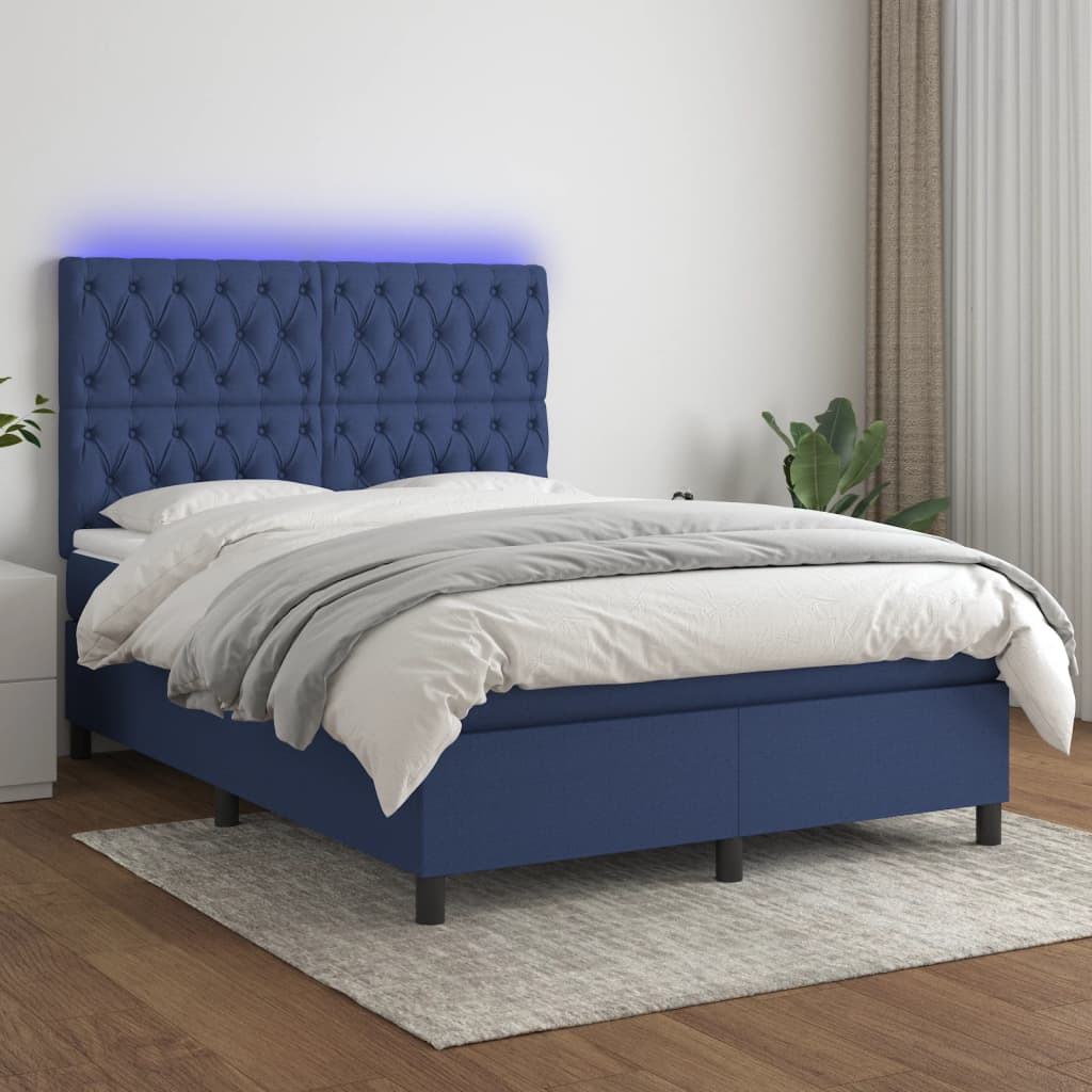 JUNG Vida Boxspringbett mit Matratze & LED Blau 140x190 cm Stoff
