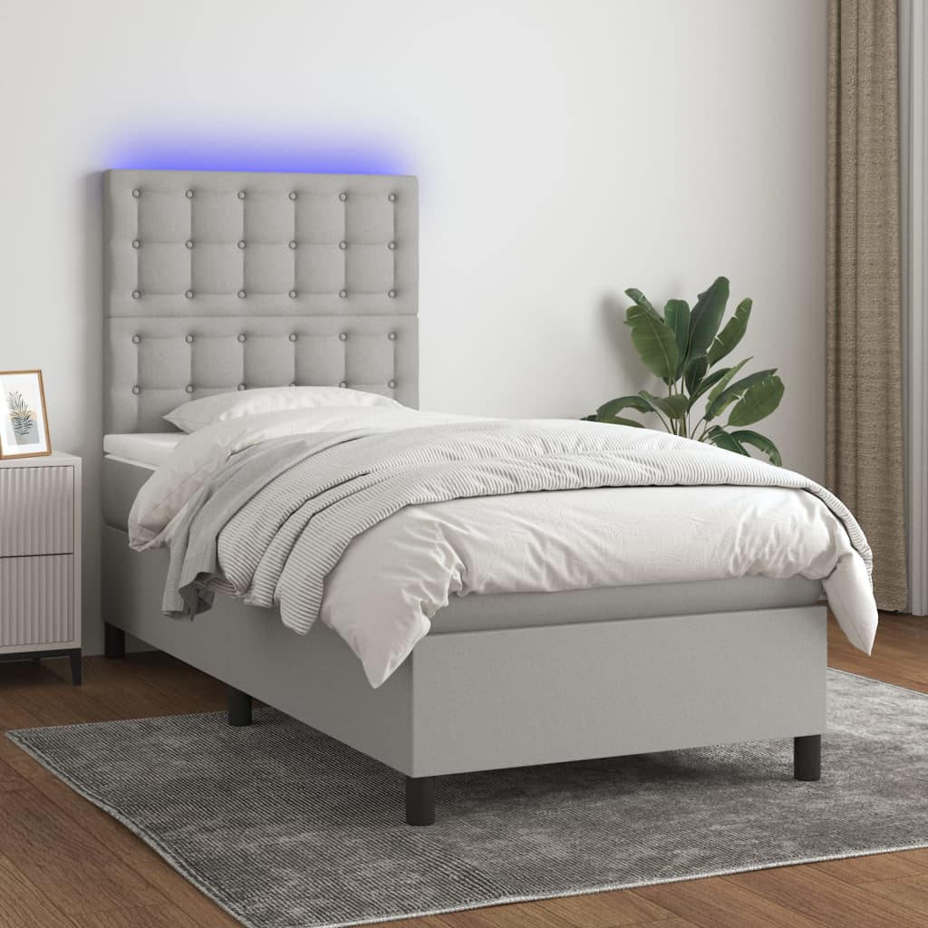 JUNG Vida Boxspringbett mit Matratze & LED Hellgrau 90x190 cm Stoff