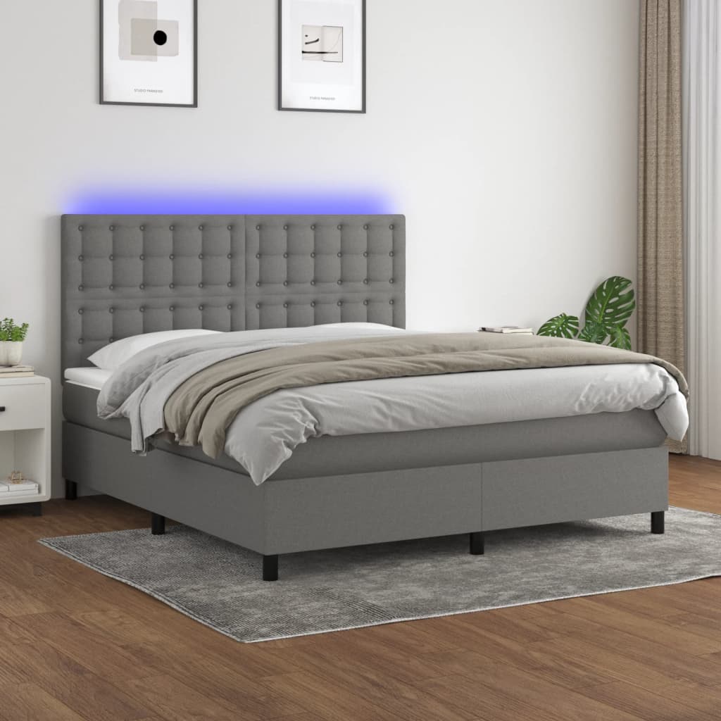 JUNG Vida Boxspringbett mit Matratze & LED Dunkelgrau 180x200 cm Stoff