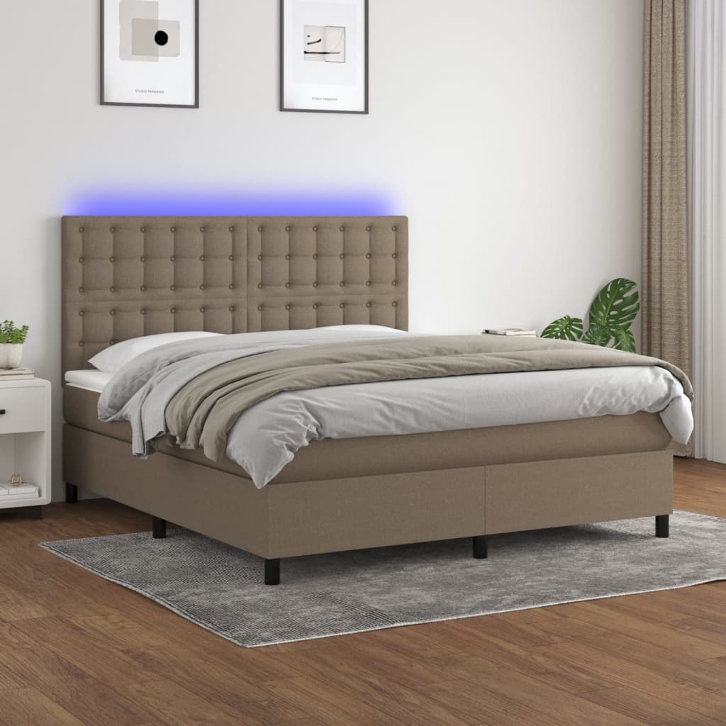 JUNG Vida Boxspringbett mit Matratze & LED Taupe 180x200 cm Stoff