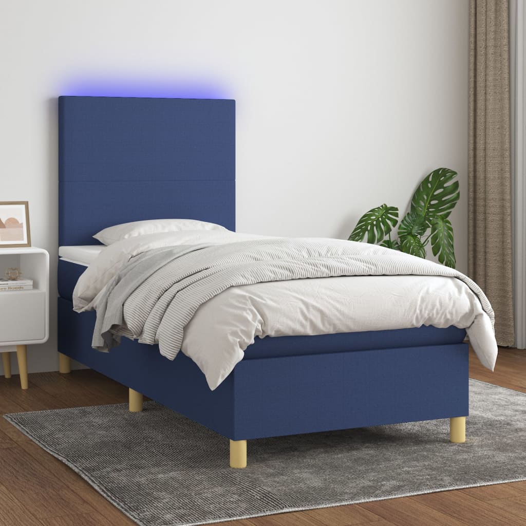 JUNG Vida Boxspringbett mit Matratze & LED Blau 90x190 cm Stoff