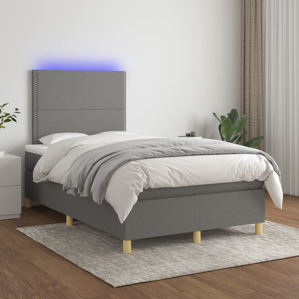 JUNG Vida Boxspringbett mit Matratze & LED Dunkelgrau 120x200 cm Stoff