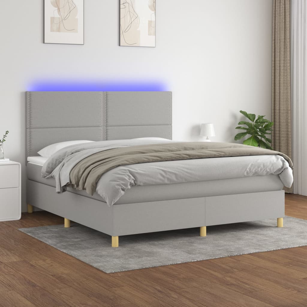 JUNG Vida Boxspringbett mit Matratze & LED Hellgrau 180x200 cm Stoff