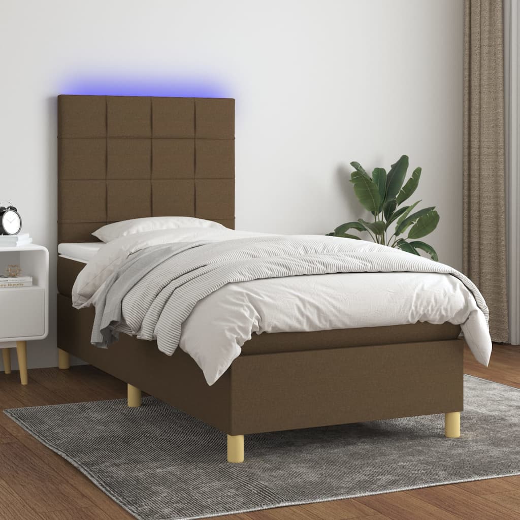 JUNG Vida Boxspringbett mit Matratze & LED Dunkelbraun 90x200 cm Stoff