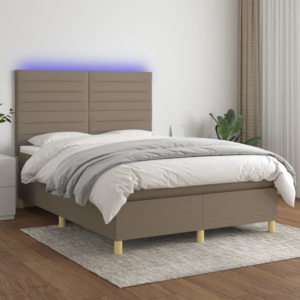 JUNG Vida Boxspringbett mit Matratze & LED Taupe 140x200 cm Stoff