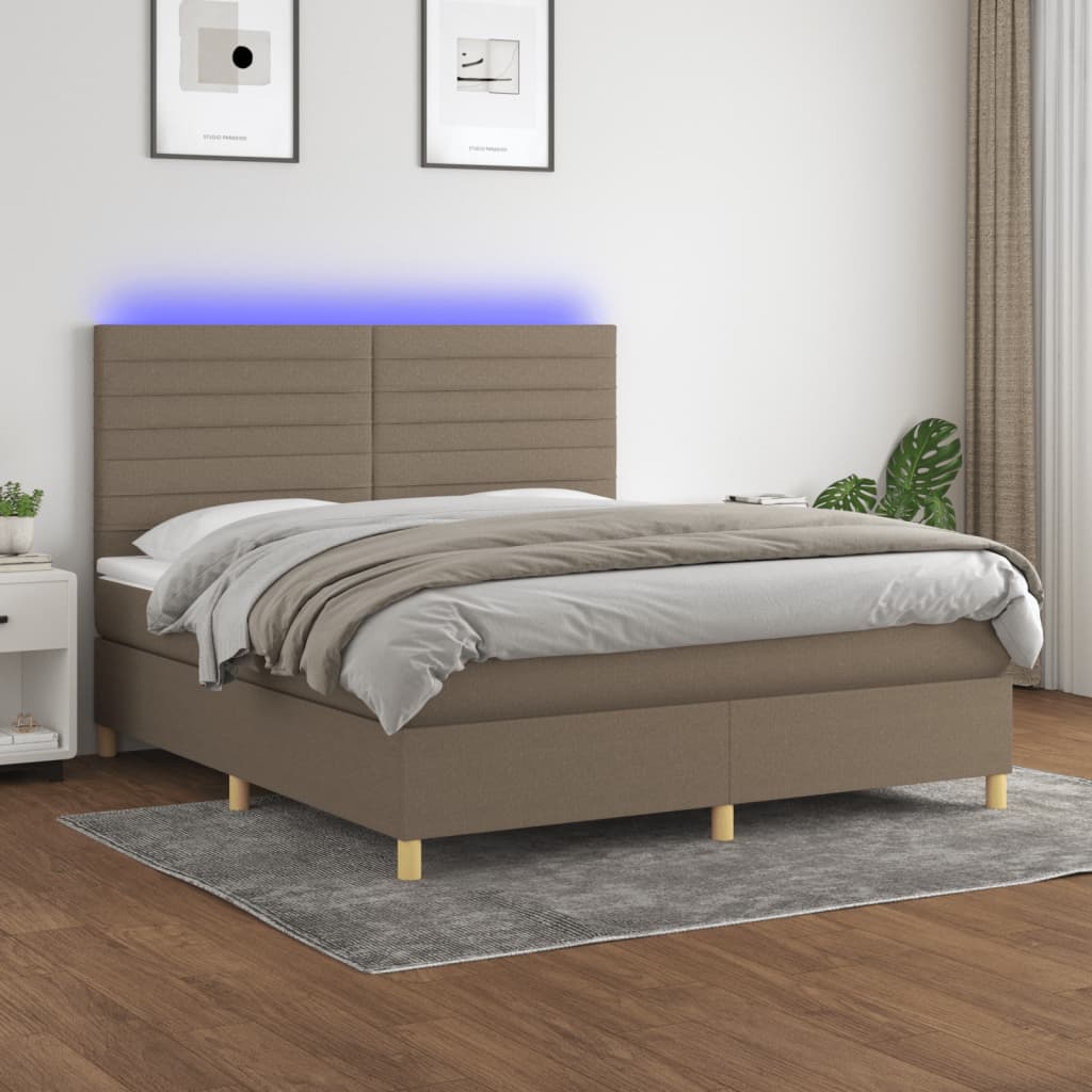 JUNG Vida Boxspringbett mit Matratze & LED Taupe 180x200 cm Stoff
