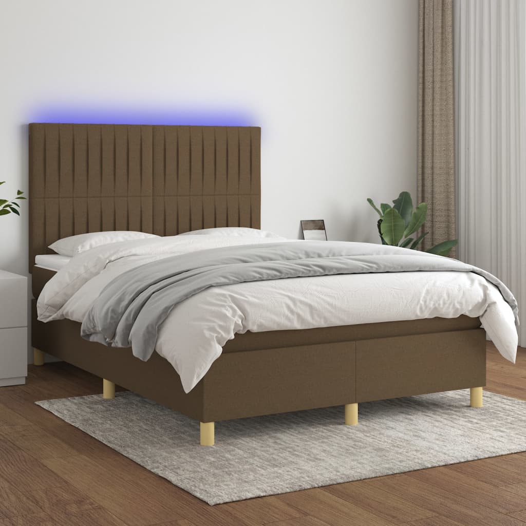 JUNG Vida Boxspringbett mit Matratze & LED Dunkelbraun 140x200 cm Stoff