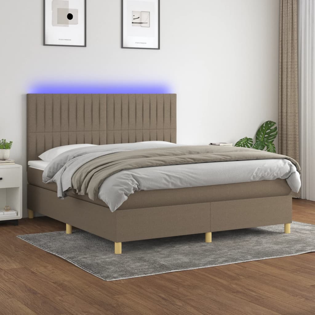 JUNG Vida Boxspringbett mit Matratze & LED Taupe 160x200 cm Stoff