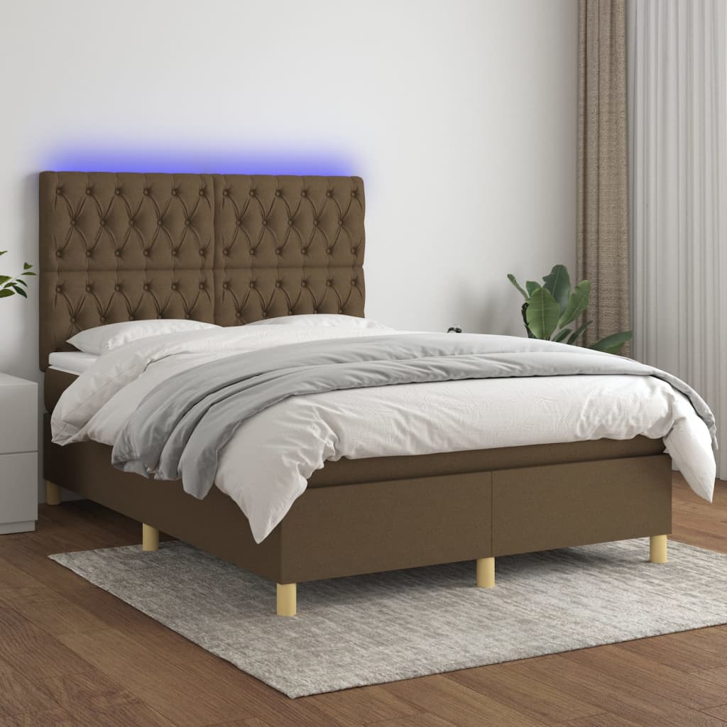 JUNG Vida Boxspringbett mit Matratze & LED Dunkelbraun 140x200 cm Stoff