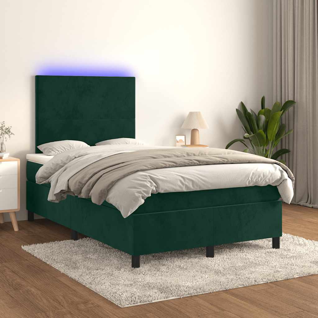 JUNG Vida Boxspringbett mit Matratze & LED Dunkelgrün 120x200 cm Samt