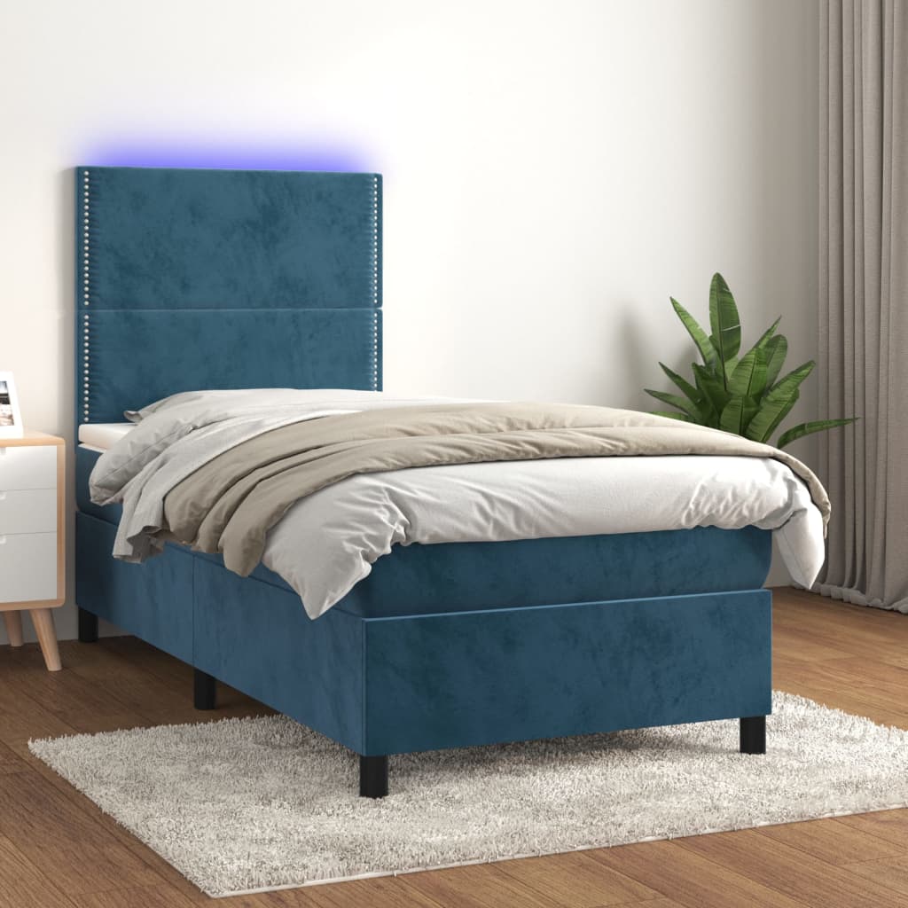 JUNG Vida Boxspringbett mit Matratze & LED Dunkelblau 80x200 cm Samt