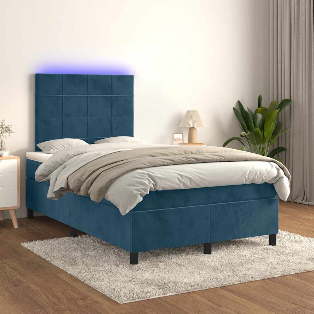 JUNG Vida Boxspringbett mit Matratze & LED Dunkelblau 120x200 cm Samt