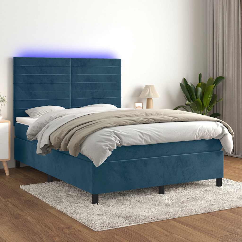 JUNG Vida Boxspringbett mit Matratze & LED Dunkelblau 140x190 cm Samt