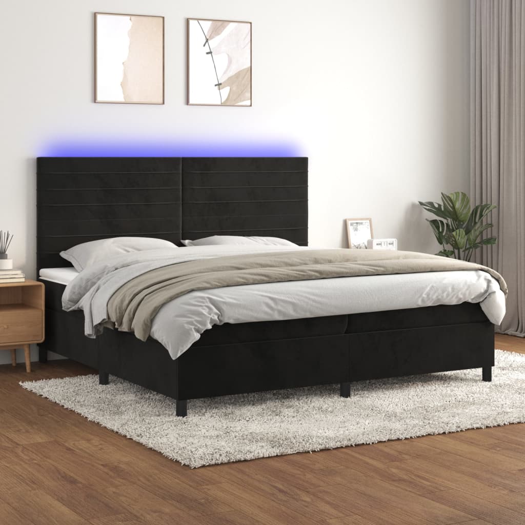 JUNG Vida Boxspringbett mit Matratze & LED Schwarz 200x200 cm Samt