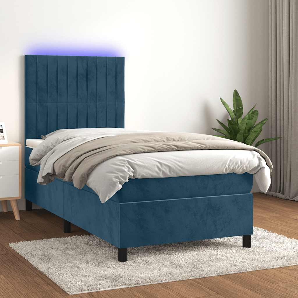 JUNG Vida Boxspringbett mit Matratze & LED Dunkelblau 90x190 cm Samt