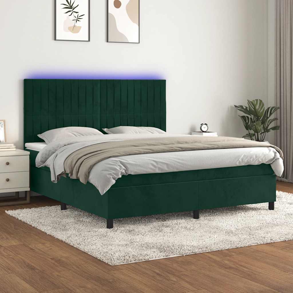 JUNG Vida Boxspringbett mit Matratze & LED Dunkelgrün 160x200 cm Samt