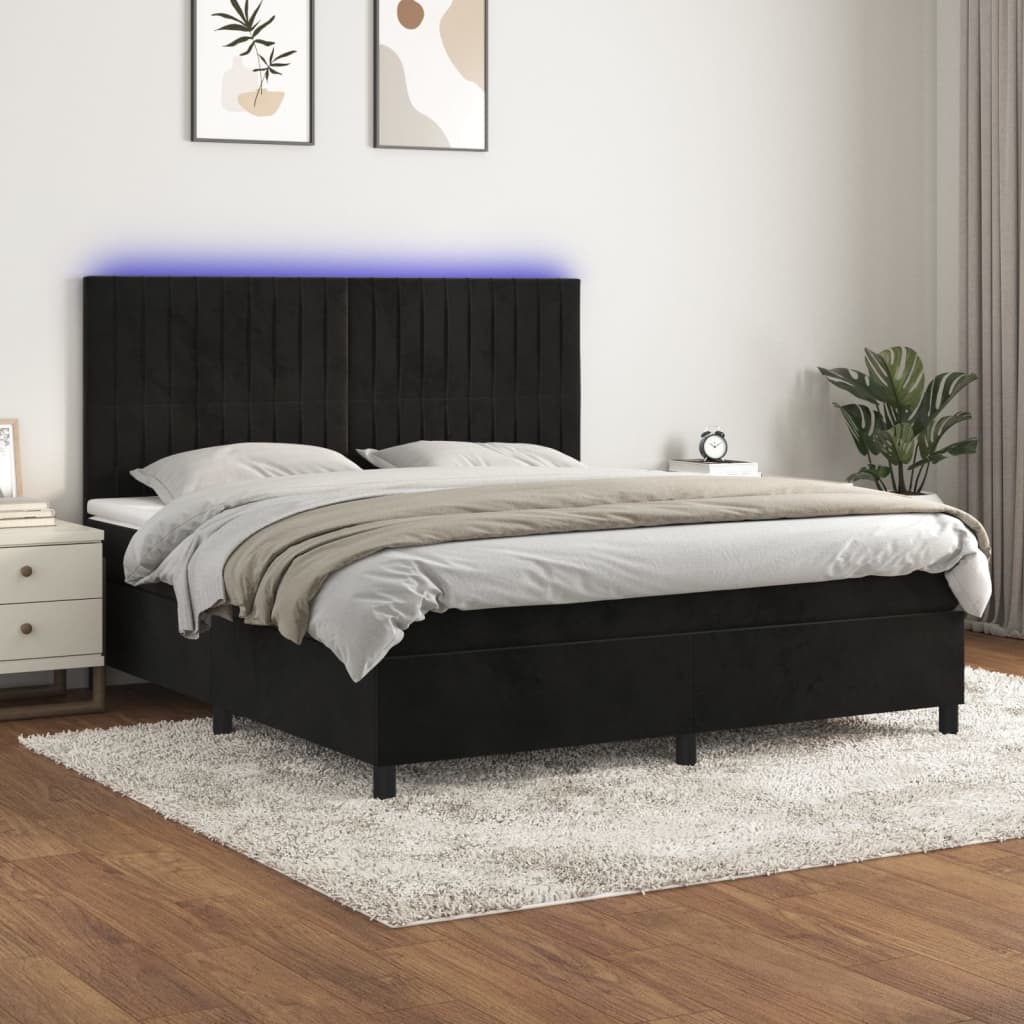 JUNG Vida Boxspringbett mit Matratze & LED Schwarz 180x200 cm Samt