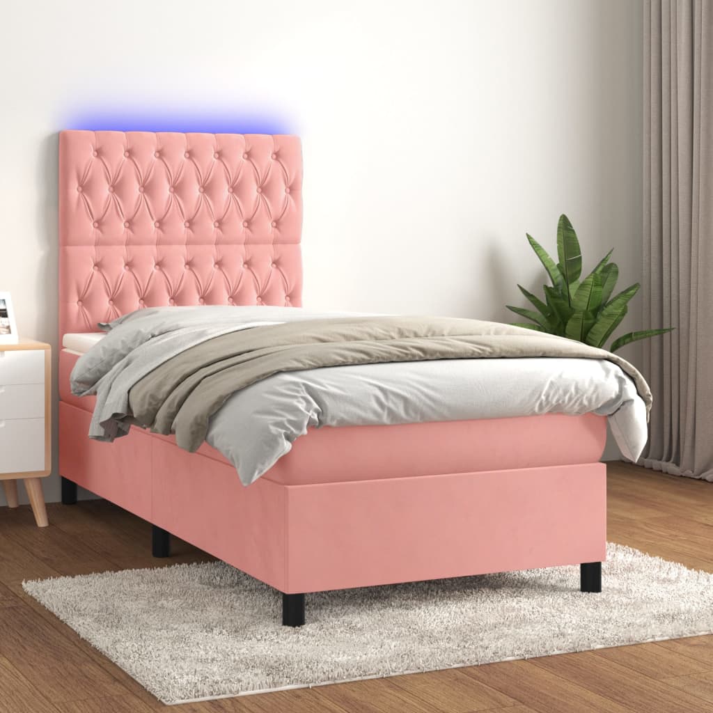 JUNG Vida Boxspringbett mit Matratze & LED Rosa 80x200 cm Samt