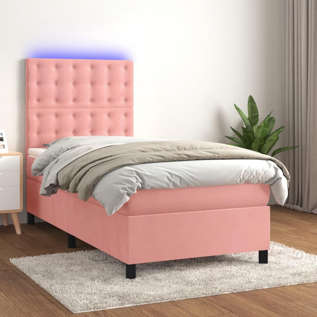 JUNG Vida Boxspringbett mit Matratze & LED Rosa 100x200 cm Samt