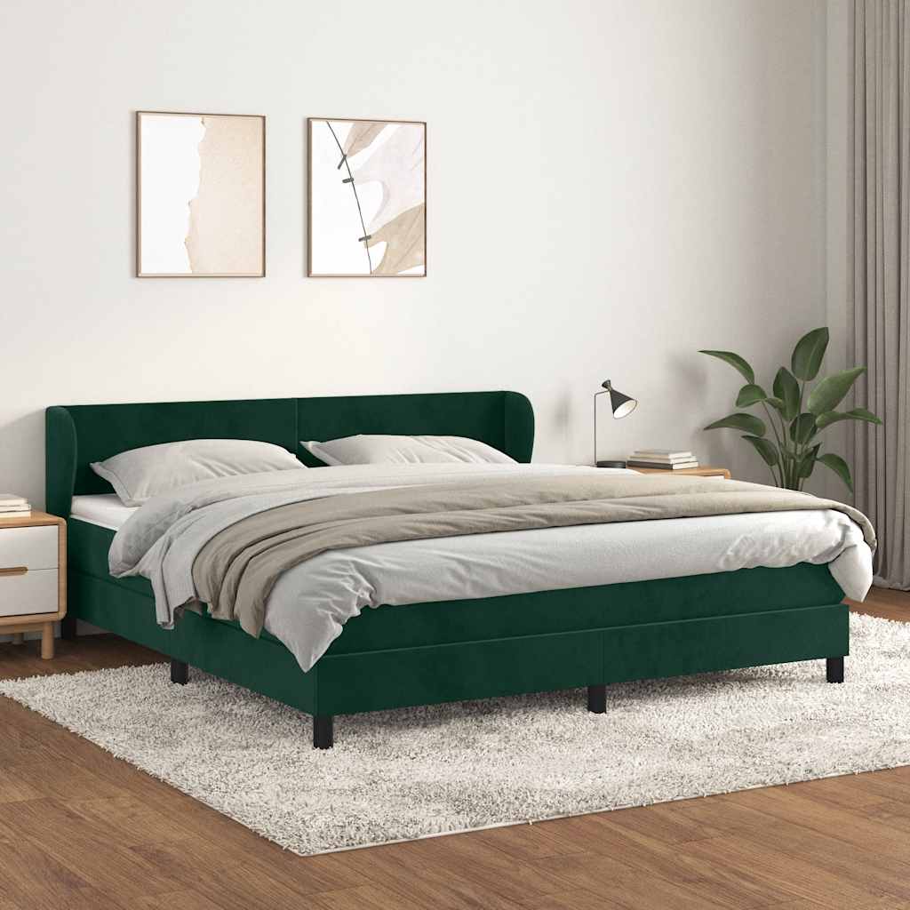 JUNG Vida Boxspringbett mit Matratze Dunkelgrün 160x200 cm Samt