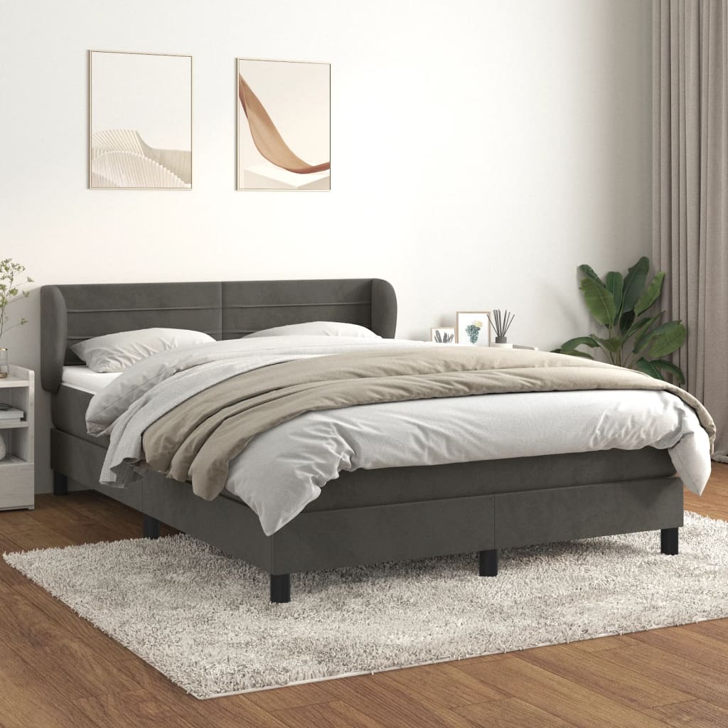 JUNG Vida Boxspringbett mit Matratze Dunkelgrau 140x200 cm Samt