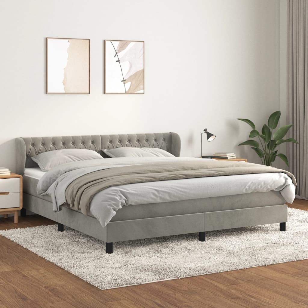JUNG Vida Boxspringbett mit Matratze Hellgrau 180x200 cm Samt