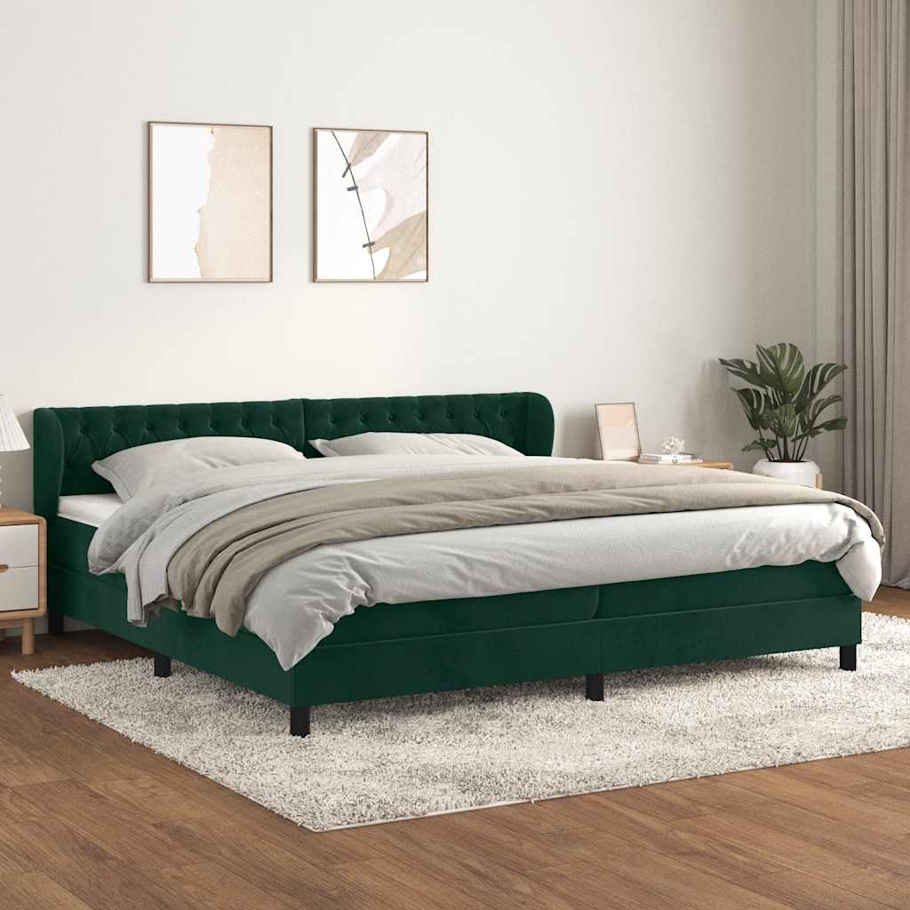 JUNG Vida Boxspringbett mit Matratze Dunkelgrün 200x200 cm Samt