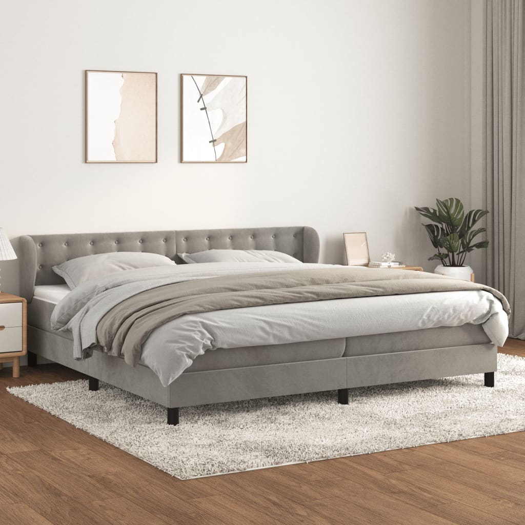 JUNG Vida Boxspringbett mit Matratze Hellgrau 200x200 cm Samt