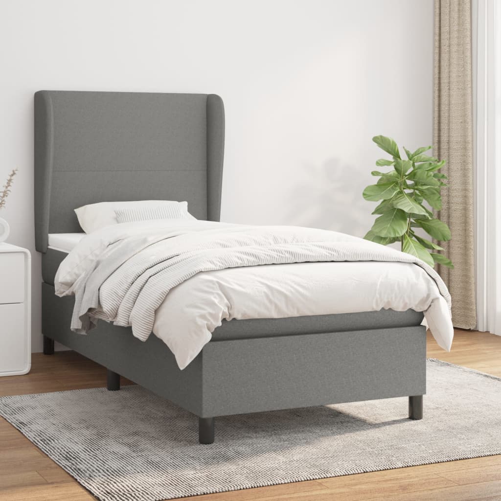 JUNG Vida Boxspringbett mit Matratze Dunkelgrau 100x200 cm Stoff