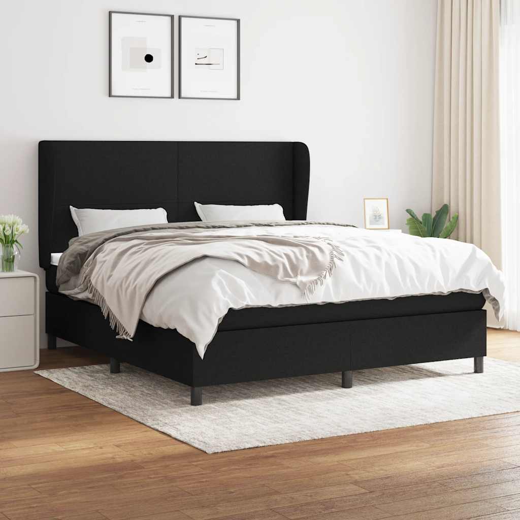 JUNG Vida Boxspringbett mit Matratze Schwarz 180x200 cm Stoff