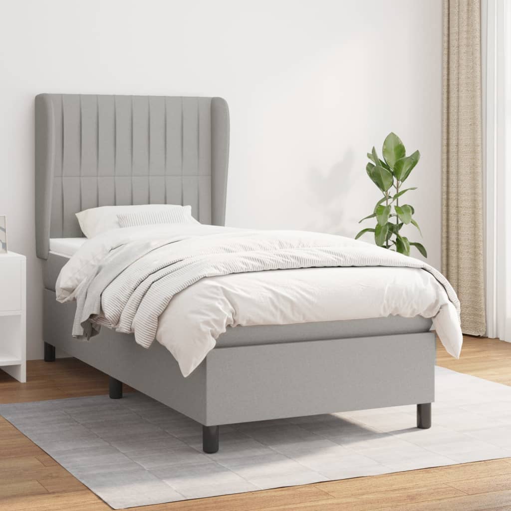 JUNG Vida Boxspringbett mit Matratze Hellgrau 90x190 cm Stoff