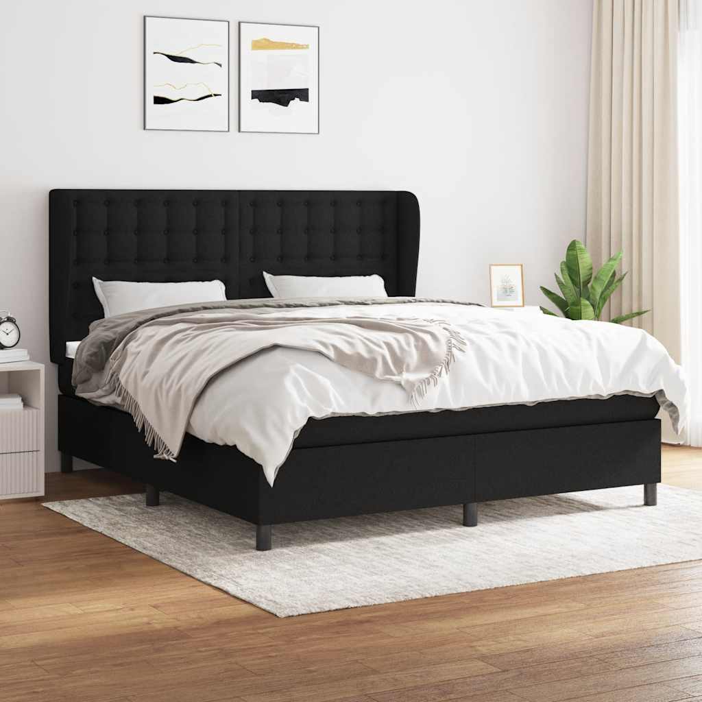 JUNG Vida Boxspringbett mit Matratze Schwarz 180x200 cm Stoff