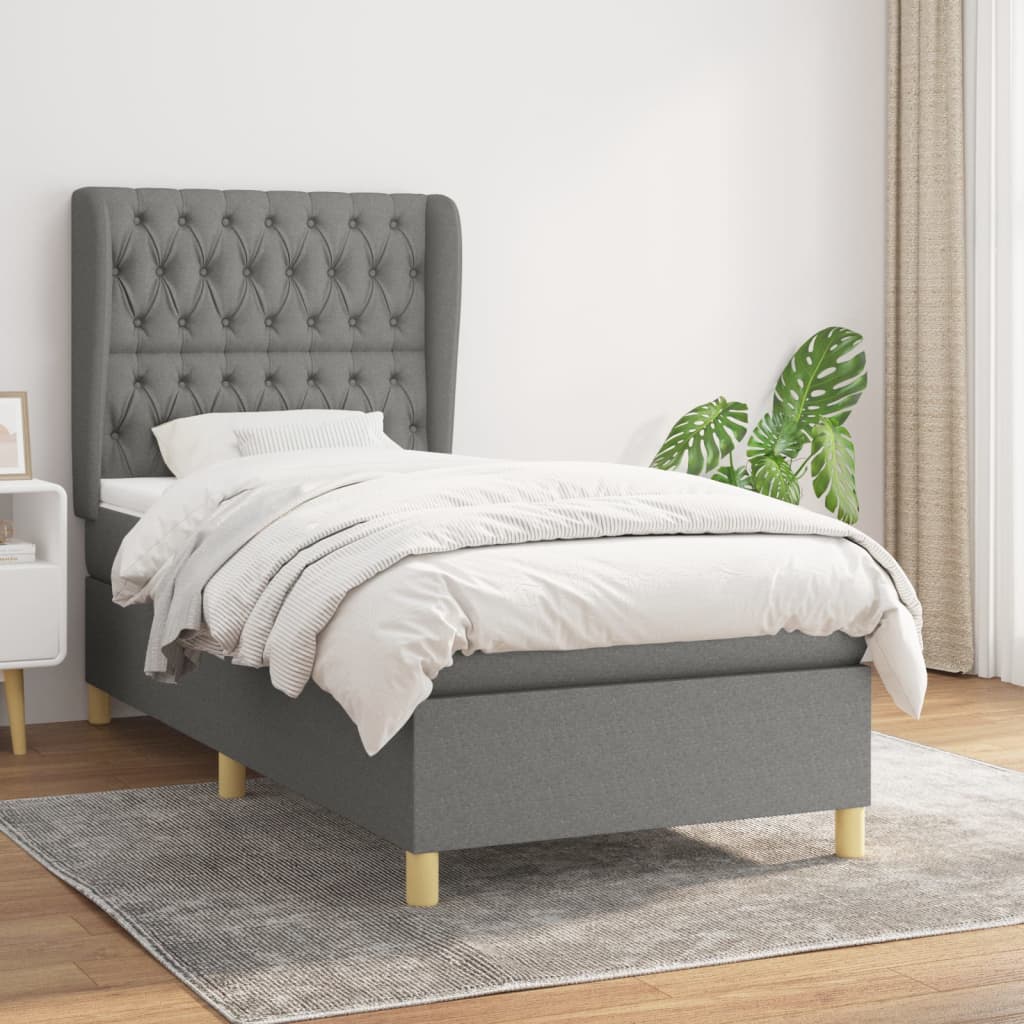 JUNG Vida Boxspringbett mit Matratze Dunkelgrau 90x200 cm Stoff