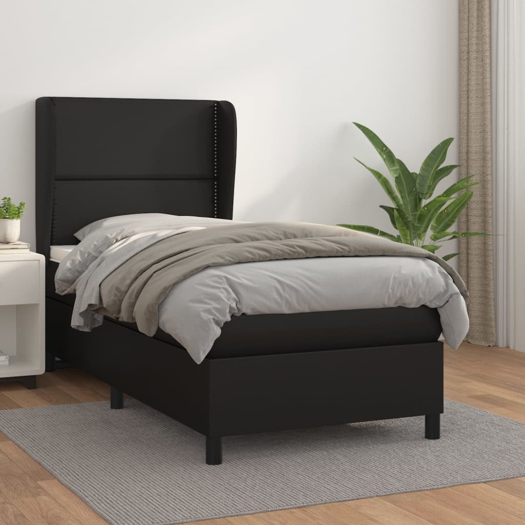 JUNG Vida Boxspringbett mit Matratze Schwarz 90x190 cm Kunstleder