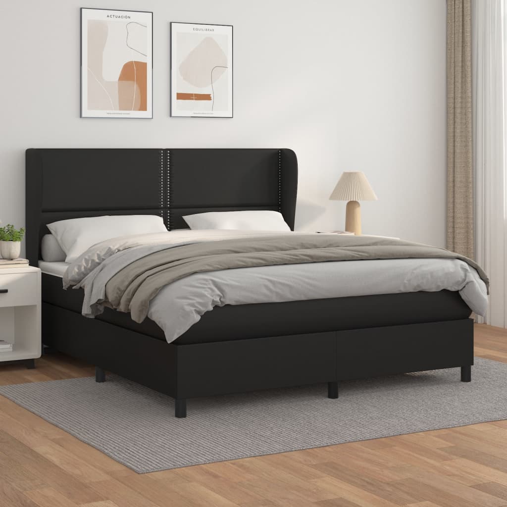 JUNG Vida Boxspringbett mit Matratze Schwarz 180x200 cm Kunstleder