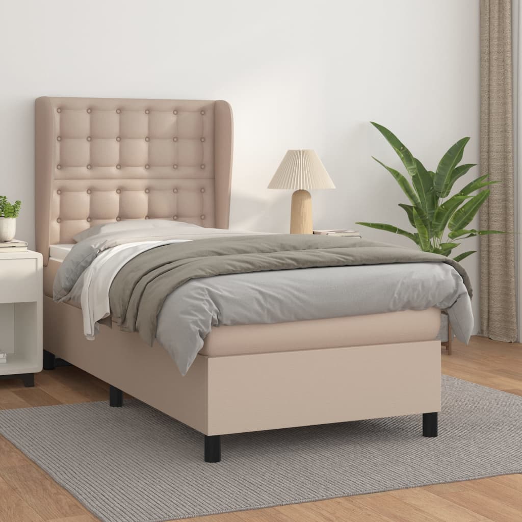 JUNG Vida Boxspringbett mit Matratze Cappuccino-Braun 90x200cm Kunstleder