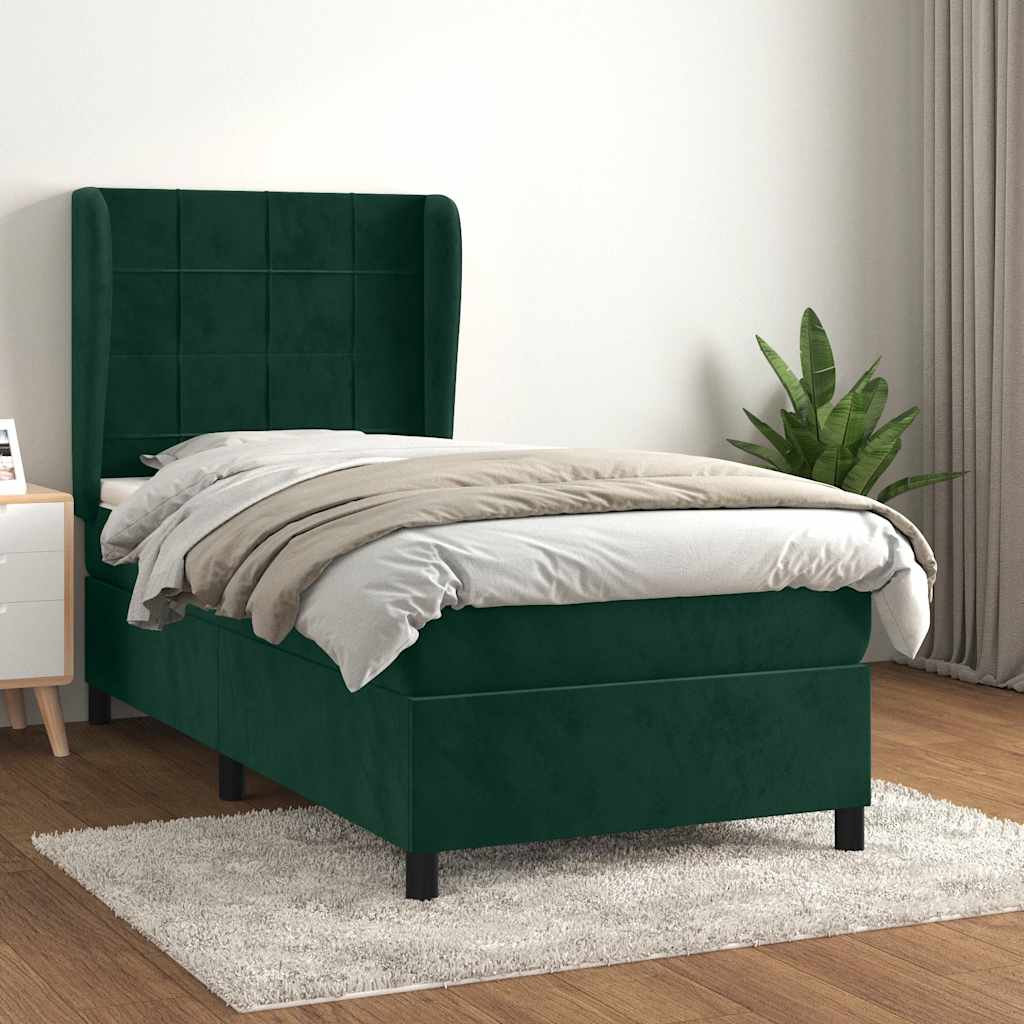 JUNG Vida Boxspringbett mit Matratze Dunkelgrün 90x200 cm Samt