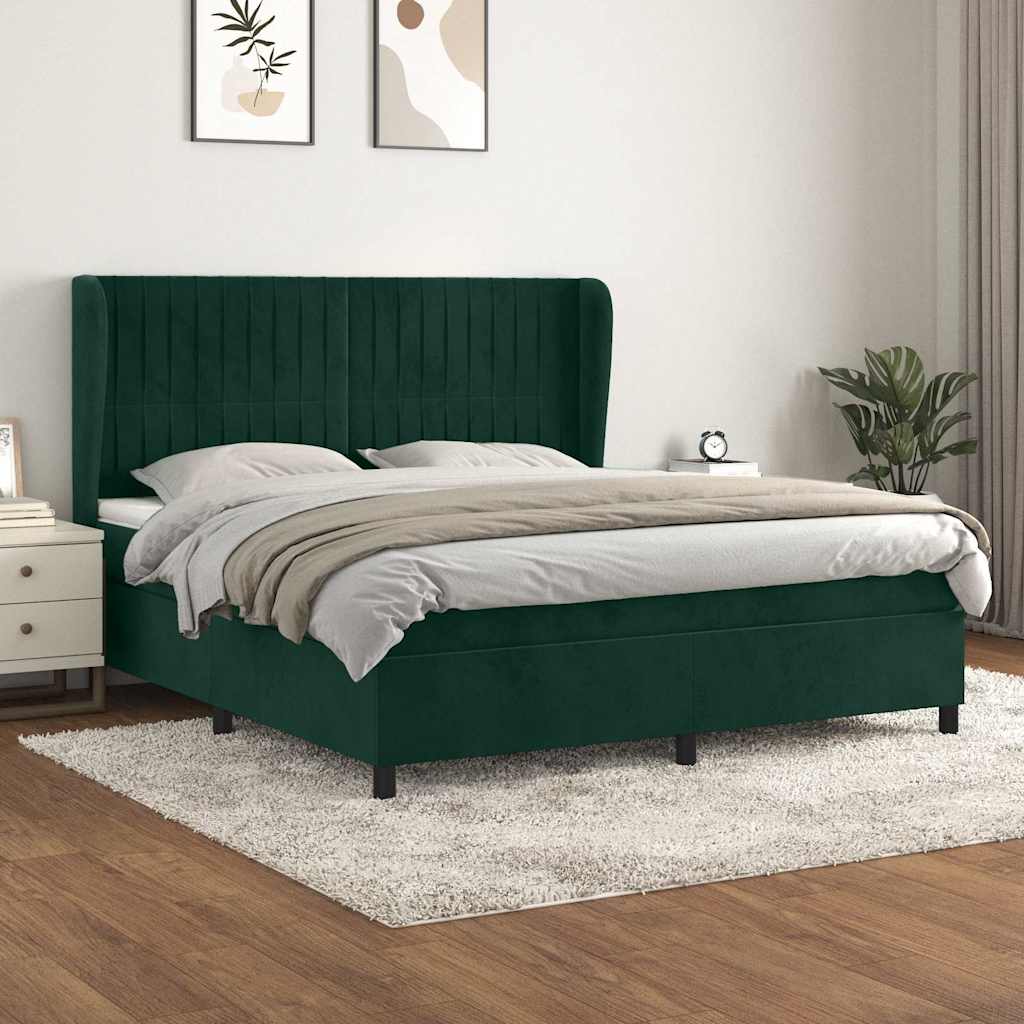 JUNG Vida Boxspringbett mit Matratze Dunkelgrün 160x200 cm Samt