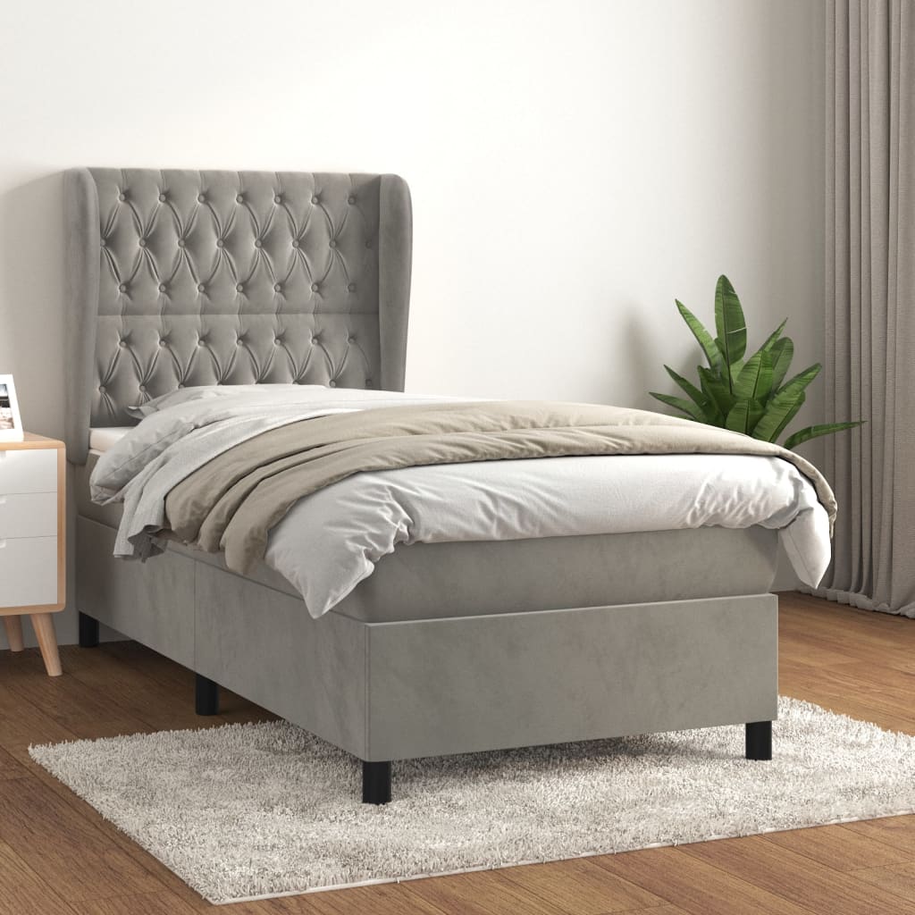 JUNG Vida Boxspringbett mit Matratze Hellgrau 80x200 cm Samt