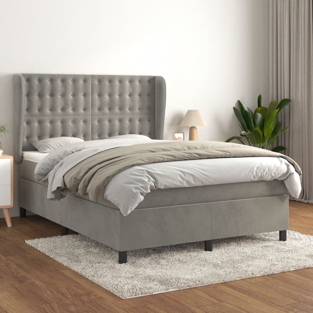 JUNG Vida Boxspringbett mit Matratze Hellgrau 140x190 cm Samt